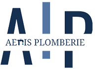 Logo de l'entreprise Artis Plomberie (AP) avec des lettres majuscules stylisées bleu foncé sur fond dégradé bleu clair et marine.